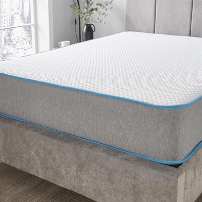 Starlight Beds™ Soft Fabric with 1" Memory Foam Layer Open Coil Blue and Grey Border Spring Mattress - 5ft King Mattress (150cm by 200cm)