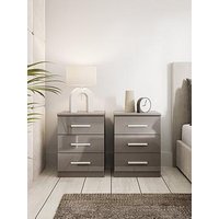 Very Home Prague Gloss 3 Drawer Bedside Chests (Set Of 2) - Fsc&Reg; Certified