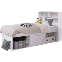 Kidsaw Low Cabin Bed with bookcase headboard Single White Cabin Bed