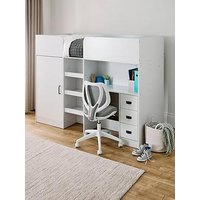 Very Home Jackson High Sleeper Bed With Wardrobe, Desk And Mattress Options - Bunk Bed With Premium Mattress
