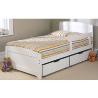Friendship Mill Wooden Rainbow Kids Bed, Single Short, 2 Side Drawers, White, Matching Guard Rail