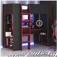 Very Home Fenner High Sleeper Gaming Bed With Desk, Shelves And Mattress Options (Buy &Amp; Save!) - Bed Frame With Premium Mattress