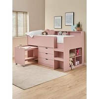 Very Home Aspen Mid Sleeper Bed Frame With Desk, Drawers And Shelves Plus Mattress Options (Buy And Save!) - Pink - Fsc&Reg; Certified - Bed Frame With Standard Mattress