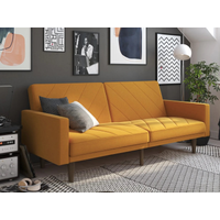Dorel Paxson Linen Sofa Bed with Wooden Feet Mustard Linen Sofa Bed