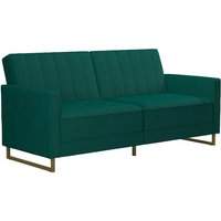 Dorel Skylar Velvet Sprung Seat Sofa Bed with Gold Sleigh Legs Green Velvet Sofa Bed